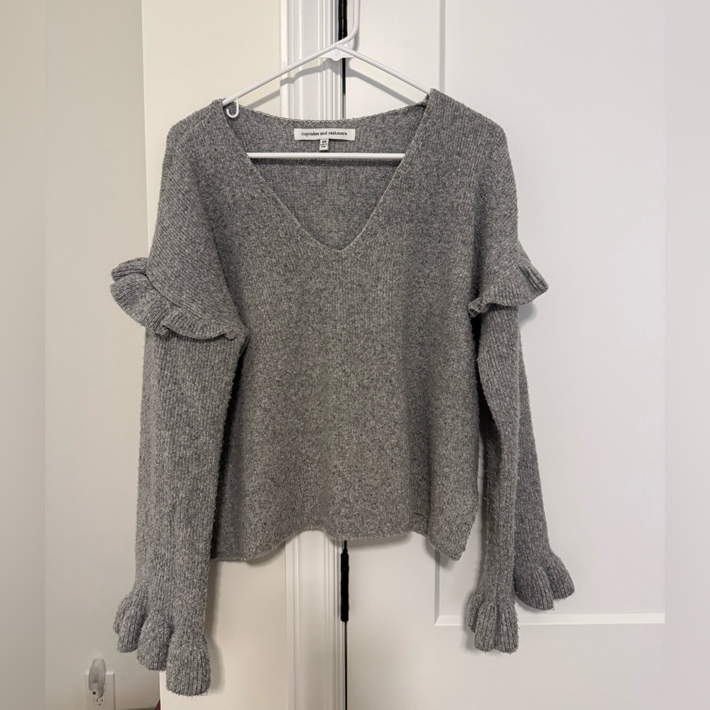 Cupcakes and Cashmere Grey Ruffle Sweater